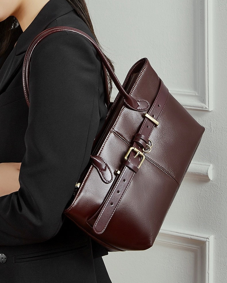 Women's Full-Grain Cowhide Belted Shoulder Tote