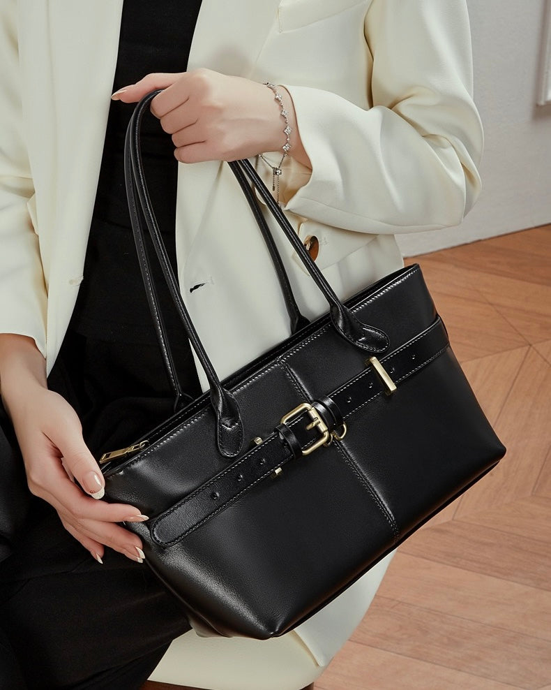 Women's Full-Grain Cowhide Belted Shoulder Tote