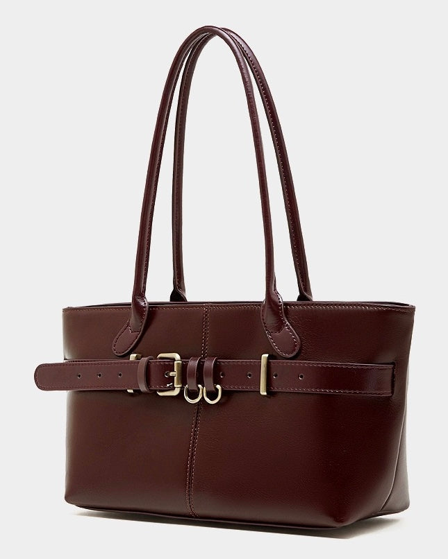 Women's Full-Grain Cowhide Belted Shoulder Tote