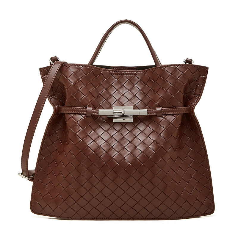 Women's Woven Cowhide Buckle Tote with Textured Finish