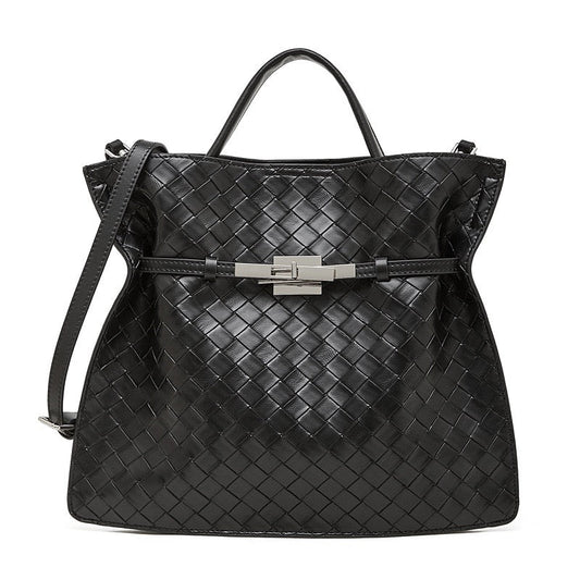 Women's Woven Cowhide Buckle Tote with Textured Finish