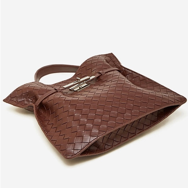 Women's Woven Cowhide Buckle Tote with Textured Finish