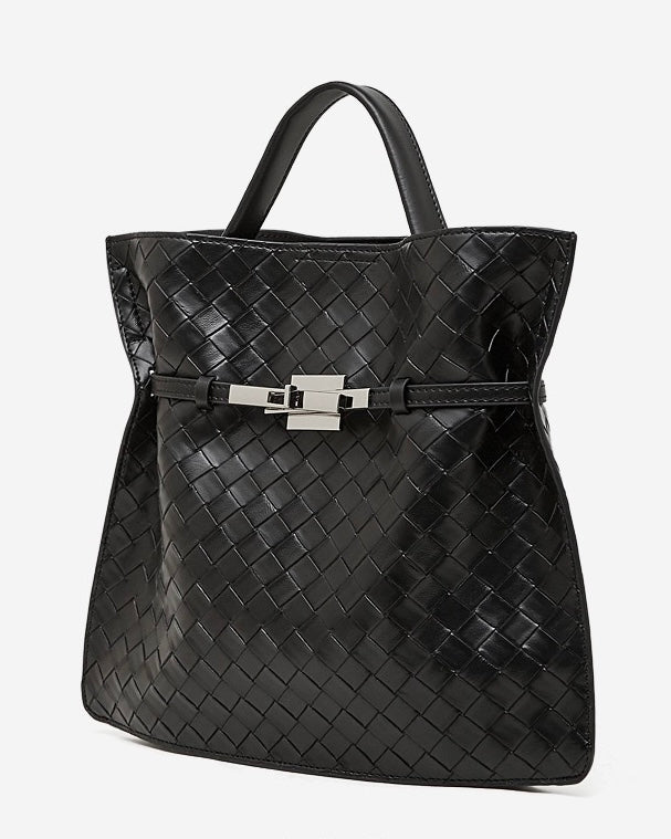 Women's Woven Cowhide Buckle Tote with Textured Finish