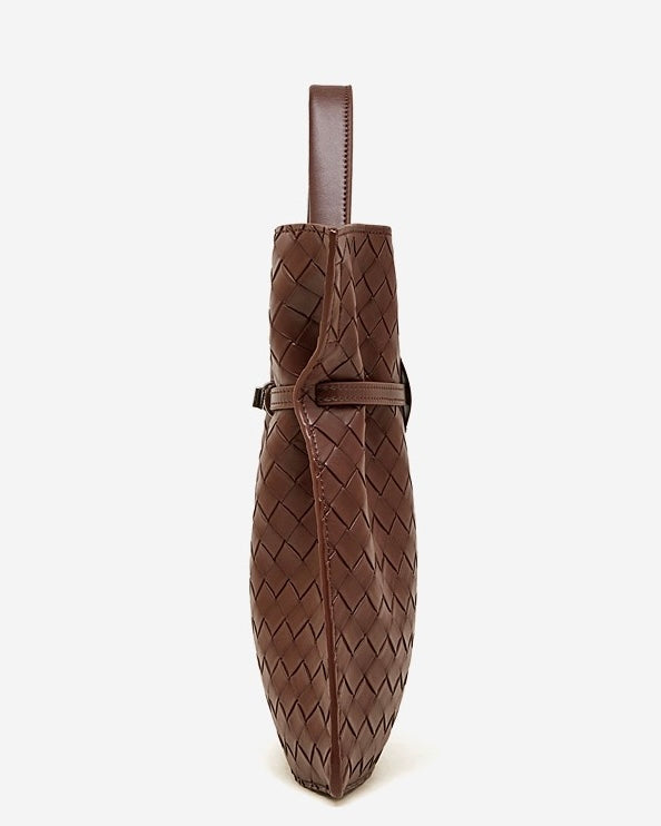 Women's Woven Cowhide Buckle Tote with Textured Finish