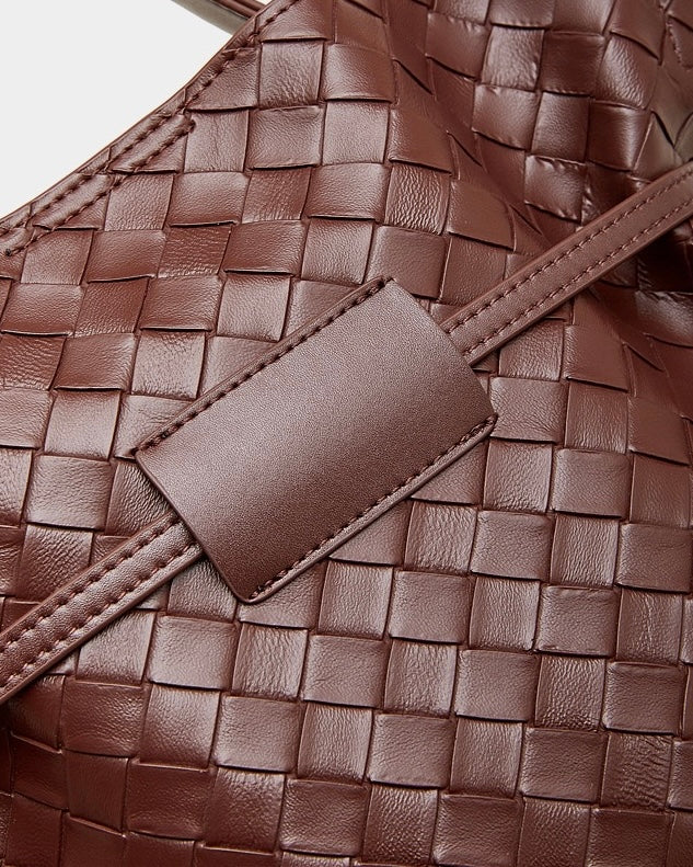 Women's Woven Cowhide Buckle Tote with Textured Finish