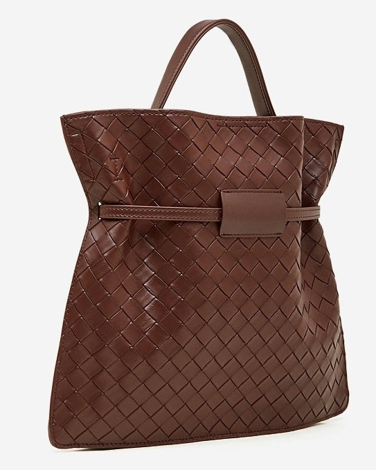 Women's Woven Cowhide Buckle Tote with Textured Finish