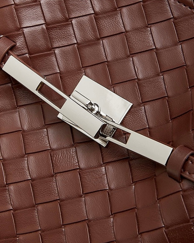 Women's Woven Cowhide Buckle Tote with Textured Finish