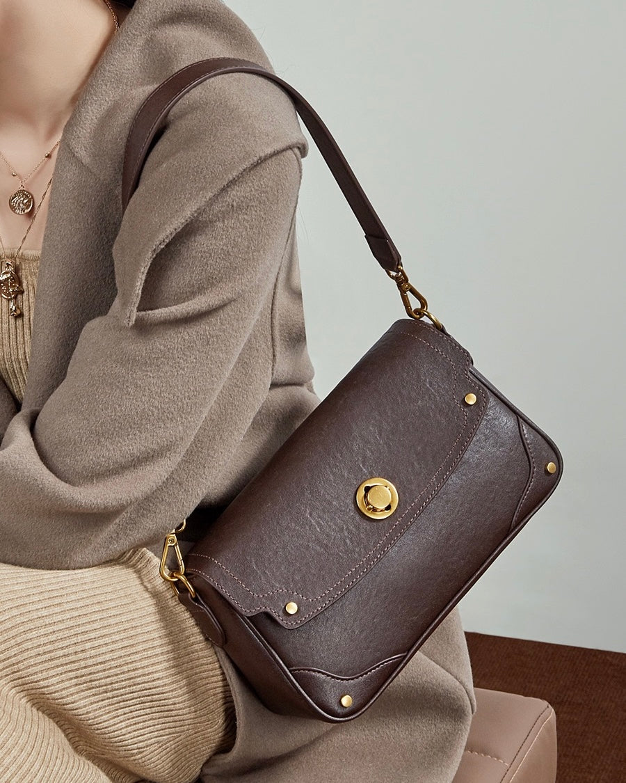 Women's Full-Grain Cowhide Buckle Crossbody Shoulder Bag