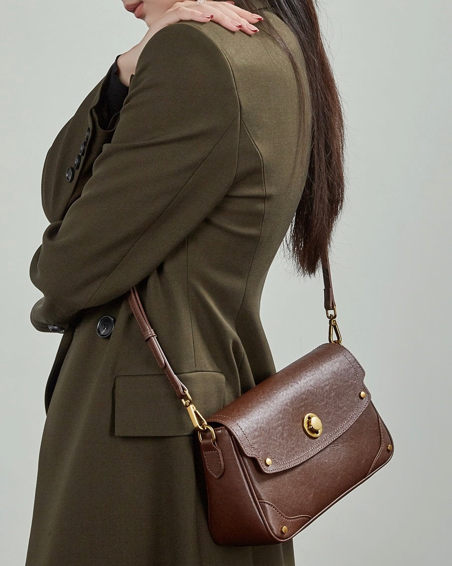 Women's Full-Grain Cowhide Buckle Crossbody Shoulder Bag