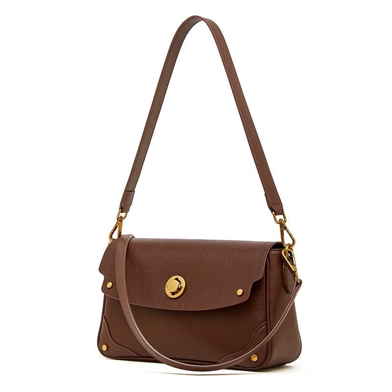 Women's Full-Grain Cowhide Buckle Crossbody Shoulder Bag