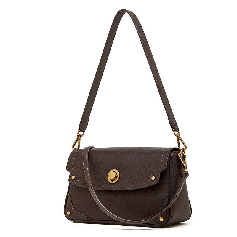 Women's Full-Grain Cowhide Buckle Crossbody Shoulder Bag