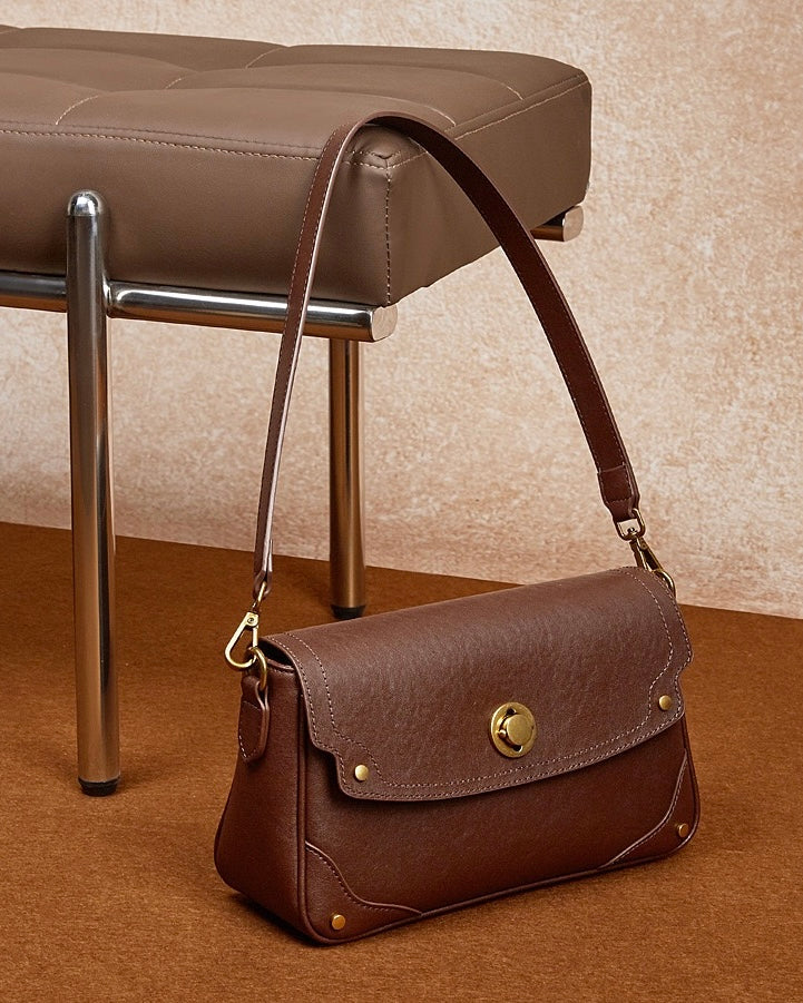 Women's Full-Grain Cowhide Buckle Crossbody Shoulder Bag