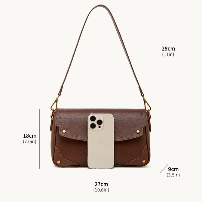Women's Full-Grain Cowhide Buckle Crossbody Shoulder Bag