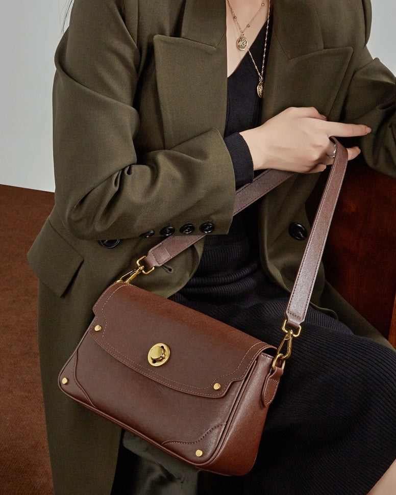 Women's Full-Grain Cowhide Buckle Crossbody Shoulder Bag