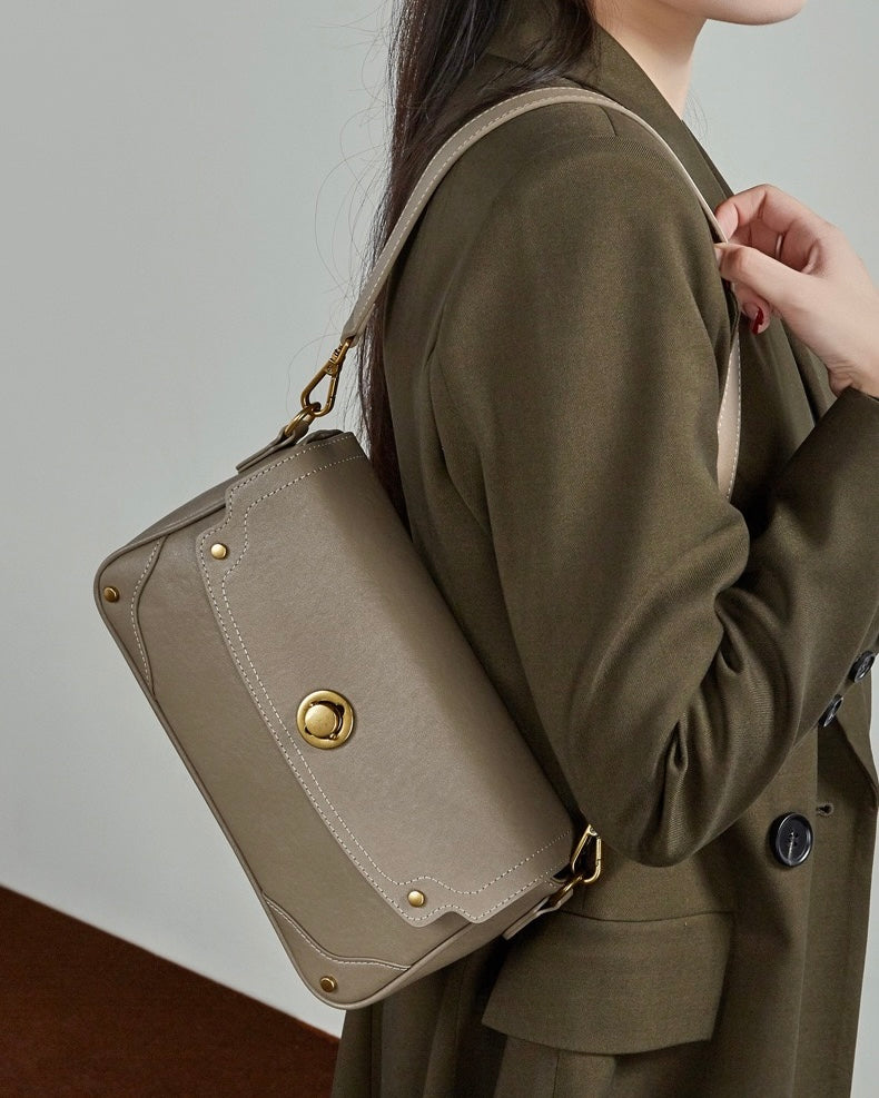 Women's Full-Grain Cowhide Buckle Crossbody Shoulder Bag