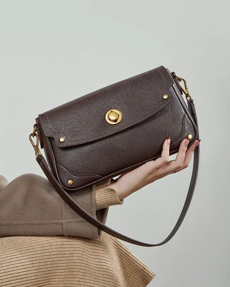 Women's Full-Grain Cowhide Buckle Crossbody Shoulder Bag