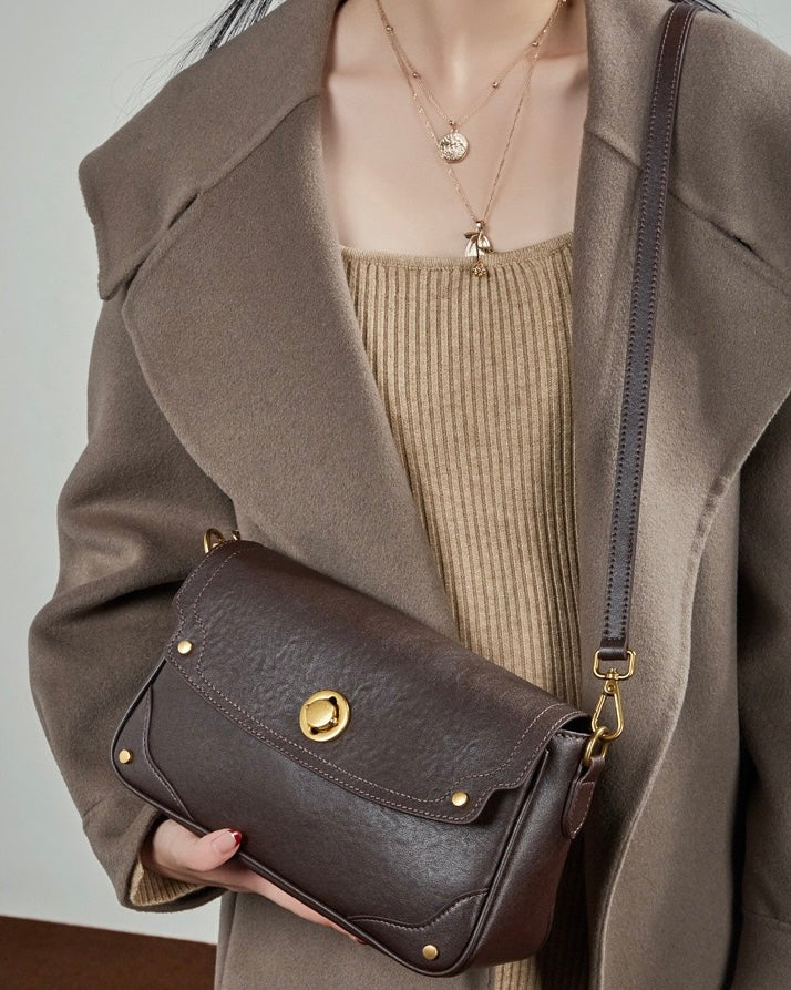 Women's Full-Grain Cowhide Buckle Crossbody Shoulder Bag