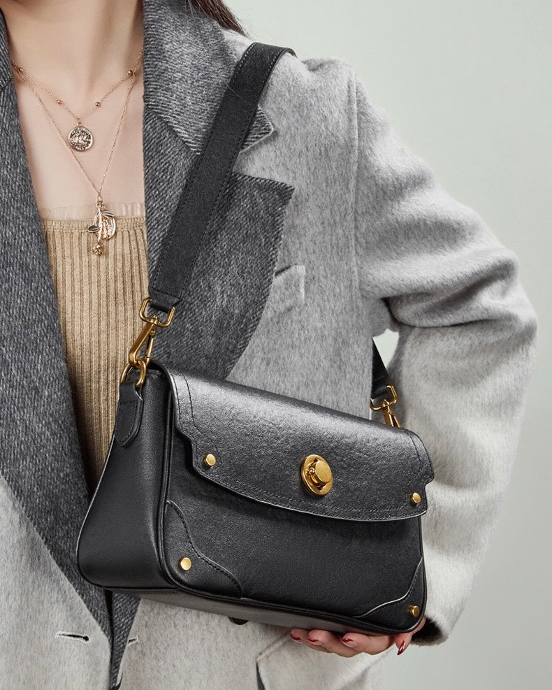 Women's Full-Grain Cowhide Buckle Crossbody Shoulder Bag