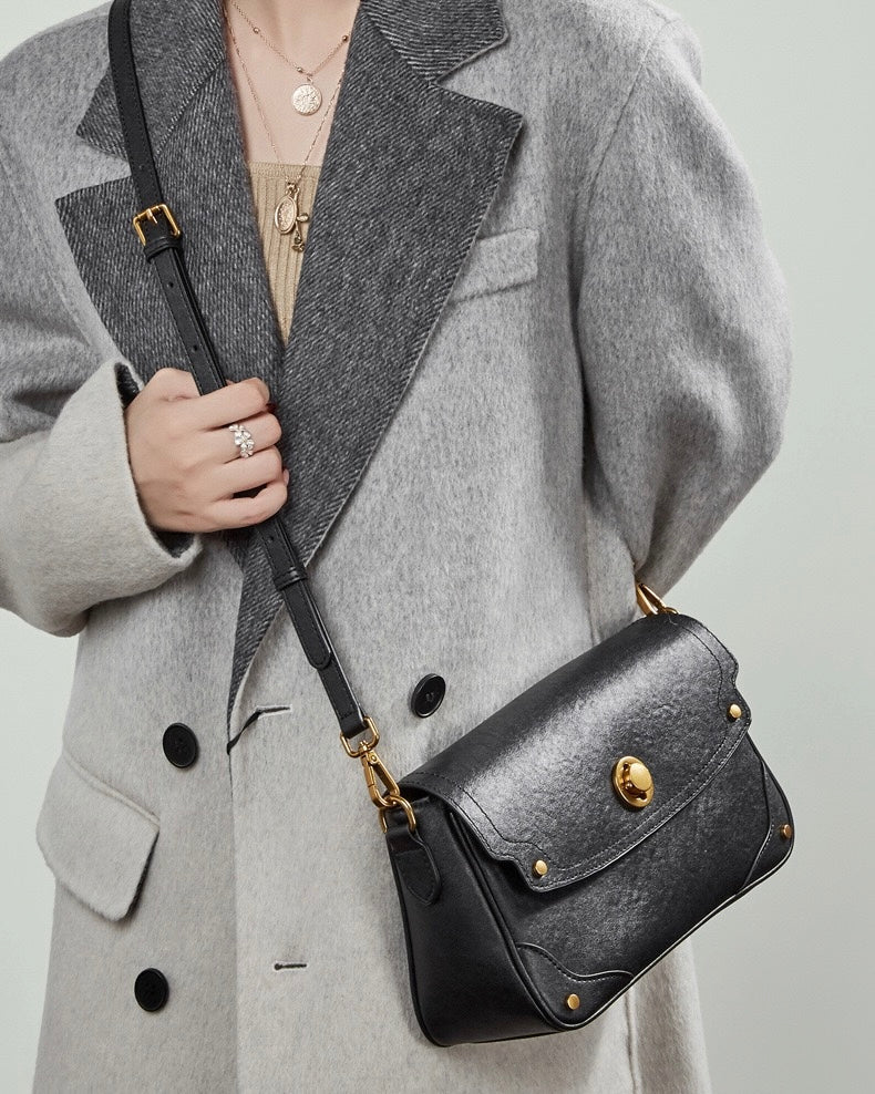 Women's Full-Grain Cowhide Buckle Crossbody Shoulder Bag
