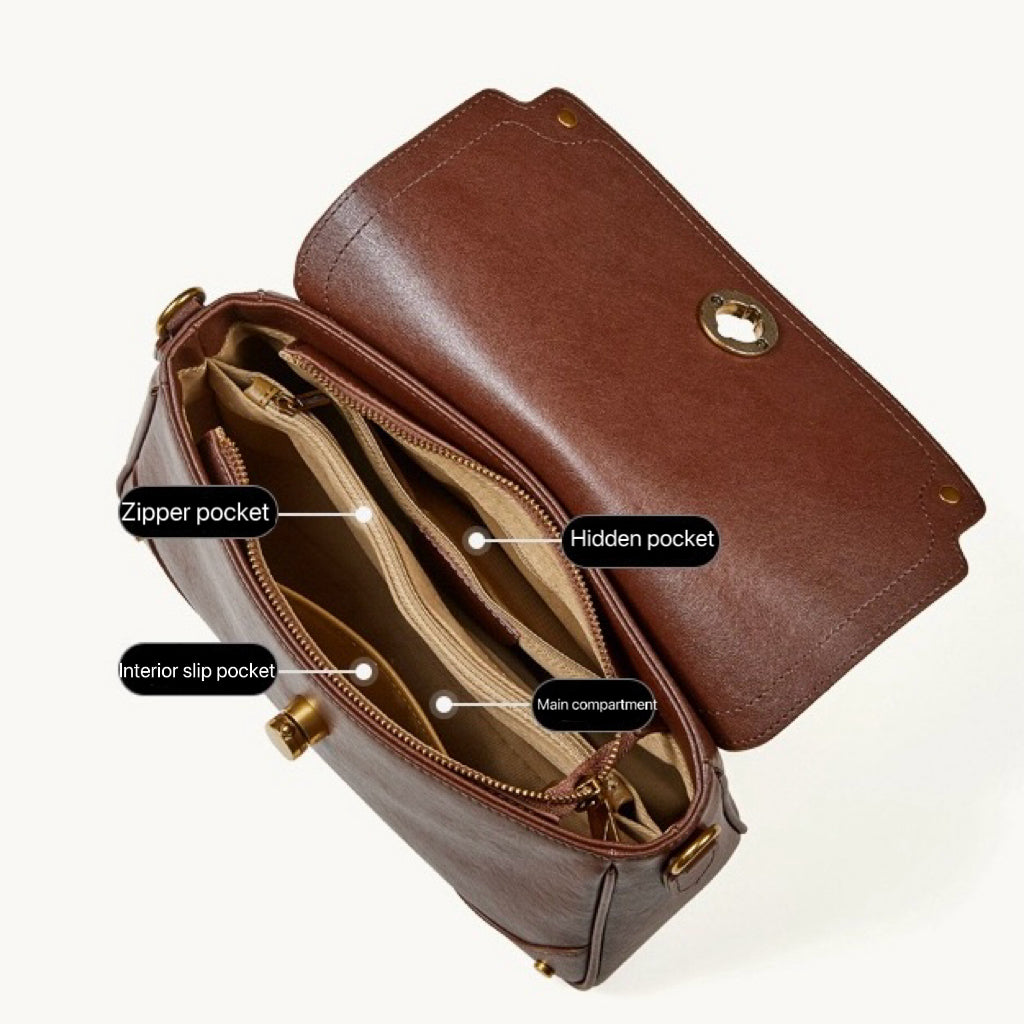 Women's Full-Grain Cowhide Buckle Crossbody Shoulder Bag