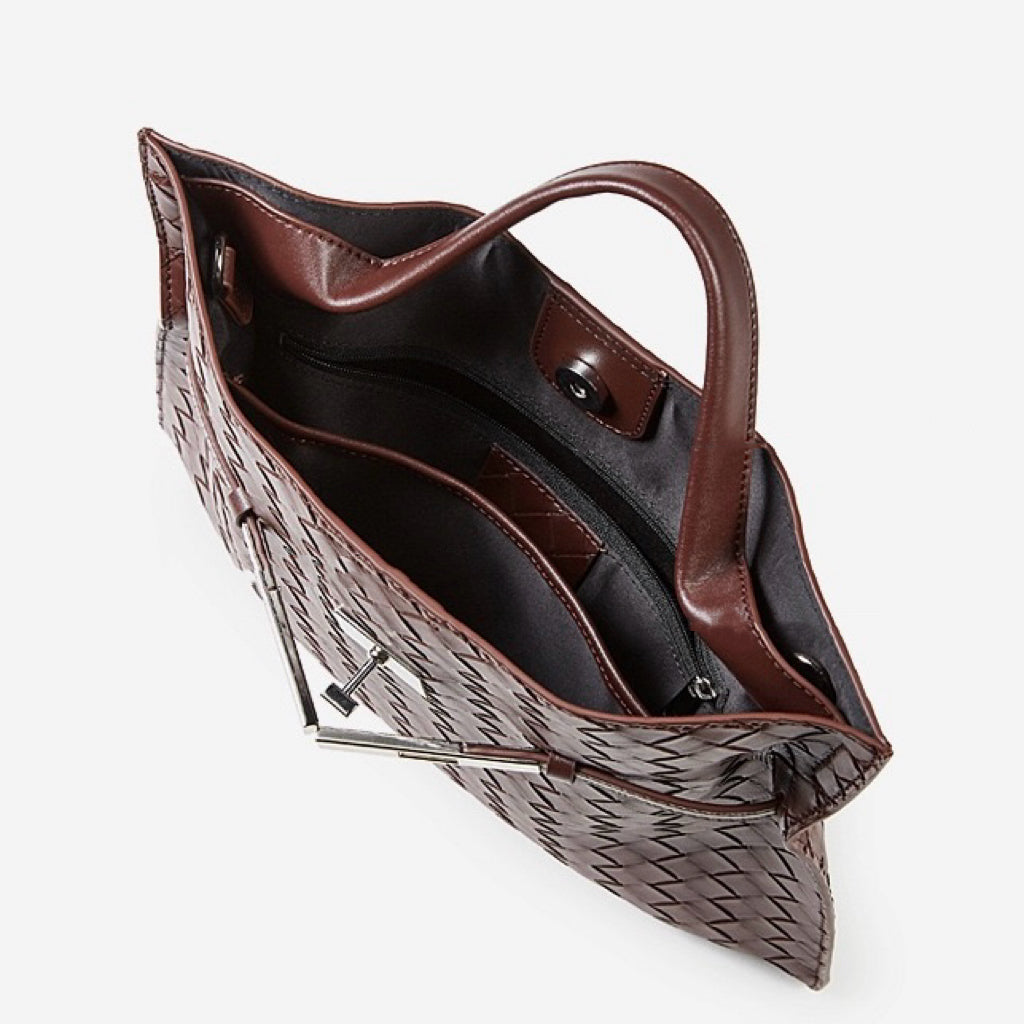 Women's Woven Cowhide Buckle Tote with Textured Finish