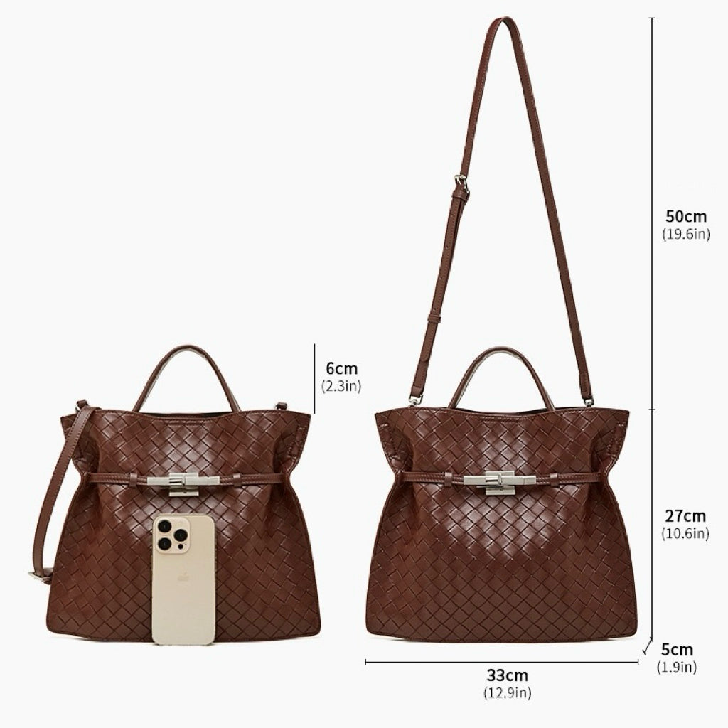 Women's Woven Cowhide Buckle Tote with Textured Finish