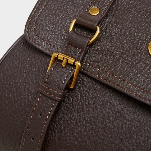 Women's Genuine Leather Braided Handle Satchel Bag with Buckle