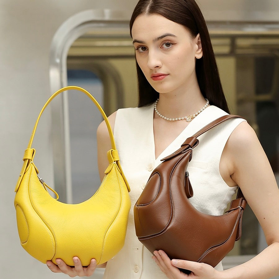 Women's Genuine Leather Crescent Shoulder Crossbody Bag