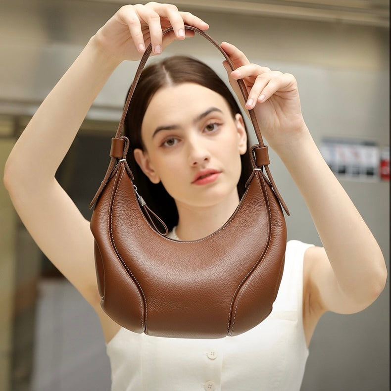 Women's Genuine Leather Crescent Shoulder Crossbody Bag