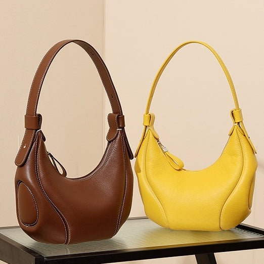 Women's Genuine Leather Crescent Shoulder Crossbody Bag