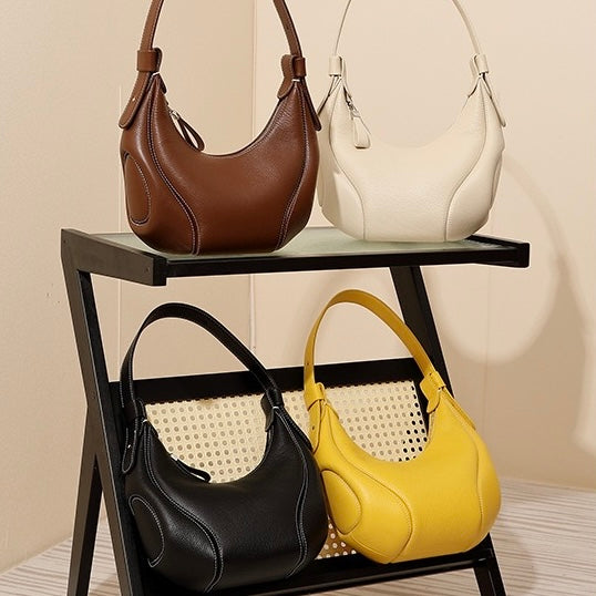Women's Genuine Leather Crescent Shoulder Crossbody Bag