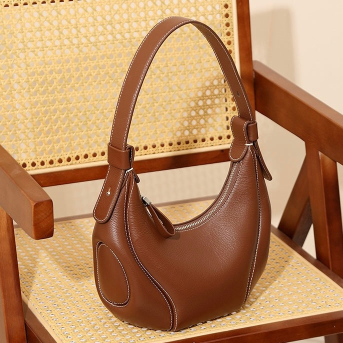 Women's Genuine Leather Crescent Shoulder Crossbody Bag