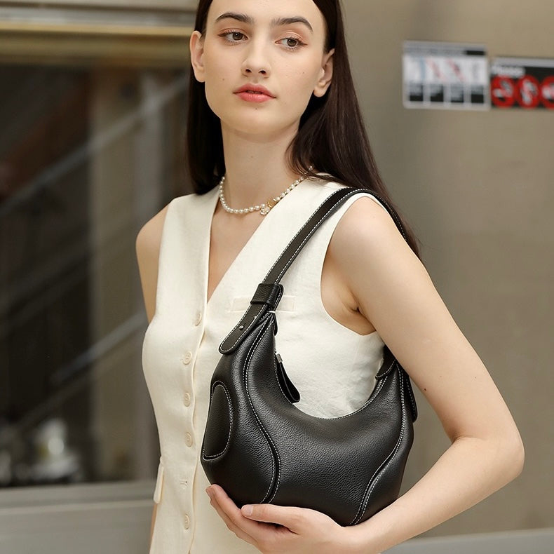 Women's Genuine Leather Crescent Shoulder Crossbody Bag