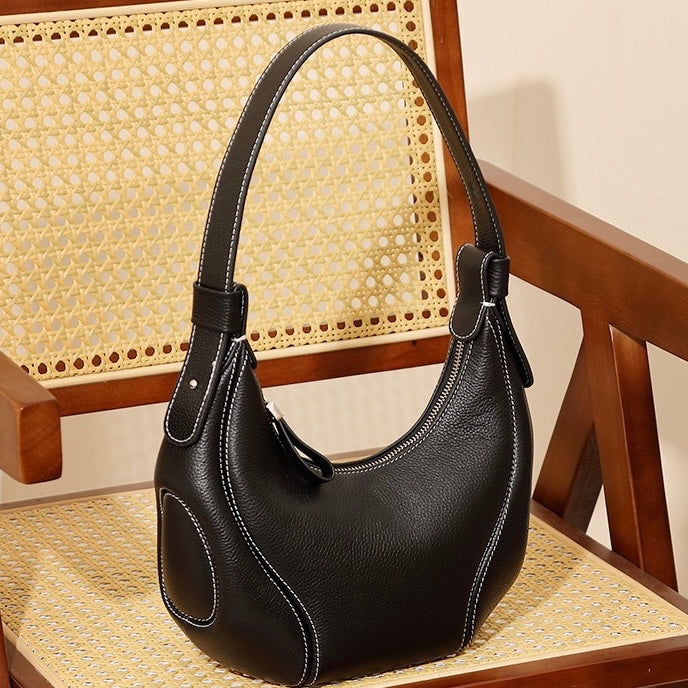 Women's Genuine Leather Crescent Shoulder Crossbody Bag