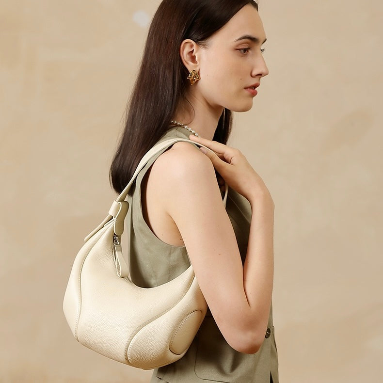 Women's Genuine Leather Crescent Shoulder Crossbody Bag
