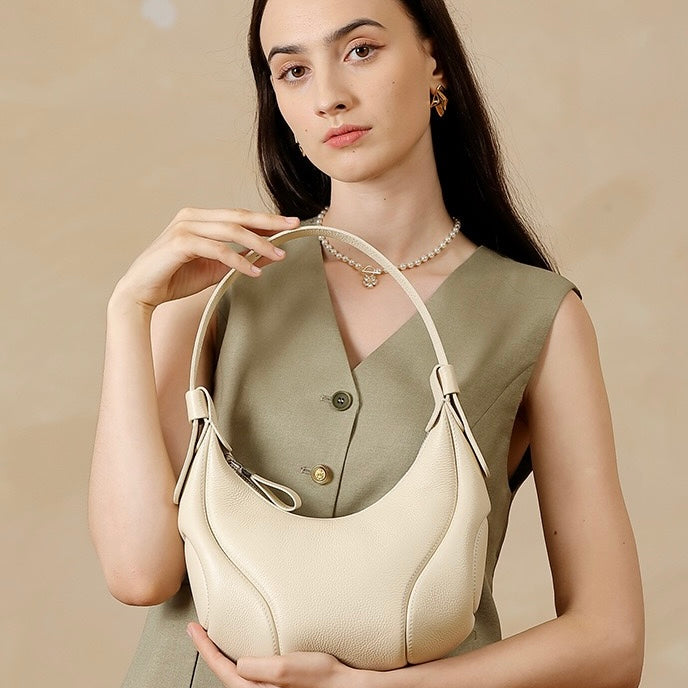 Women's Genuine Leather Crescent Shoulder Crossbody Bag