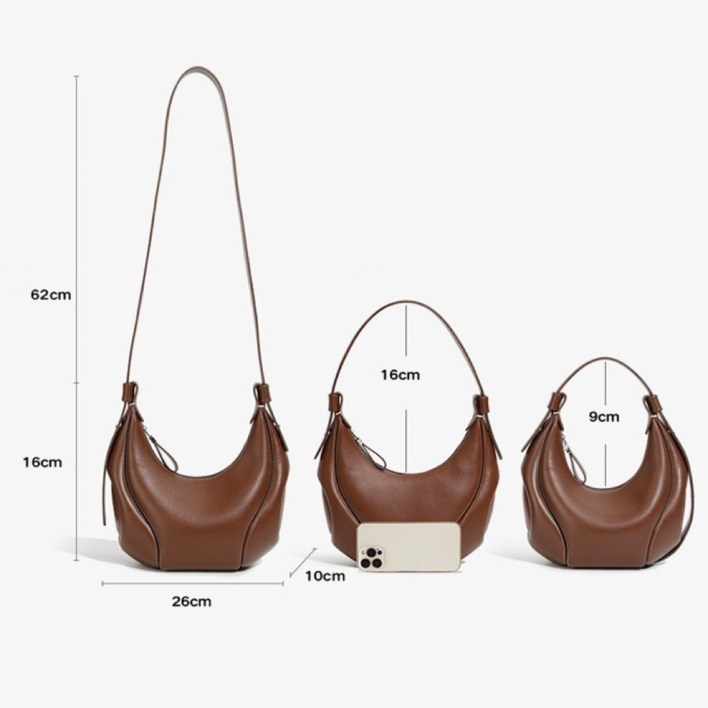 Women's Genuine Leather Crescent Shoulder Crossbody Bag