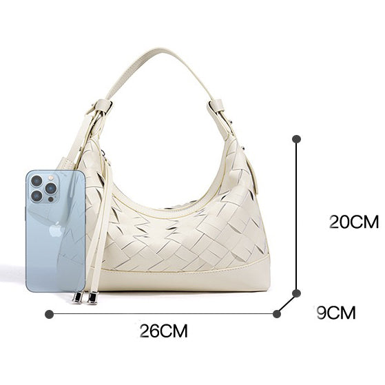 Women's Genuine Leather Woven Dumpling Shoulder Crossbody Bag