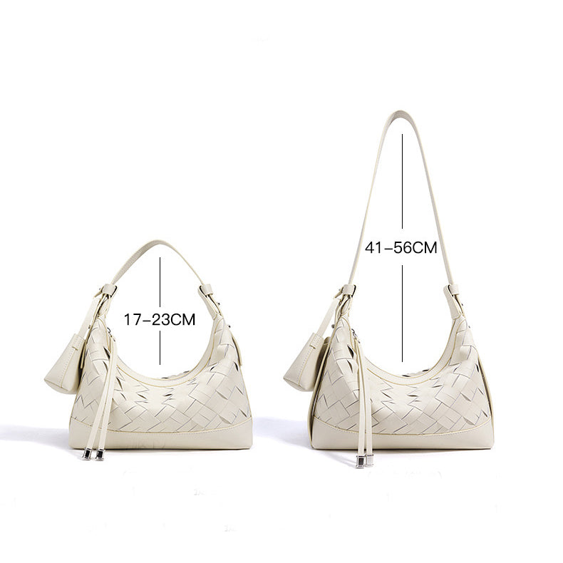 Women's Genuine Leather Woven Dumpling Shoulder Crossbody Bag