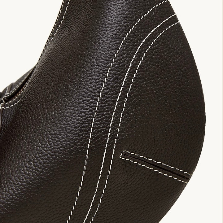 Women's Full-Grain Cowhide Half-Moon Hobo with Contrast Stitching