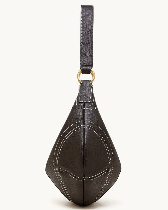 Women's Full-Grain Cowhide Half-Moon Hobo with Contrast Stitching