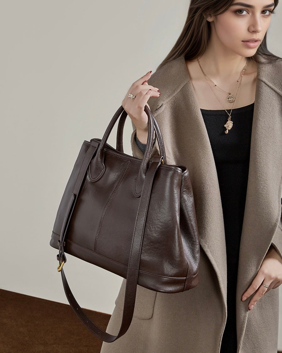 Women's Full-Grain Cowhide Structured Work Satchel