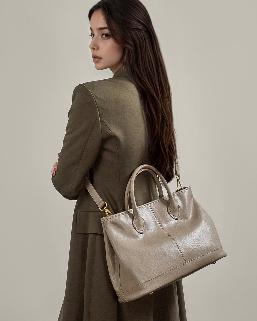 Women's Full-Grain Cowhide Structured Work Satchel