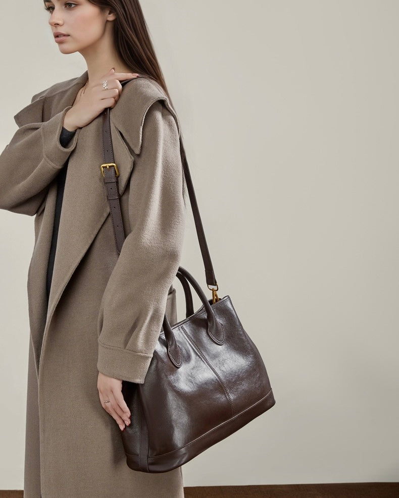 Women's Full-Grain Cowhide Structured Work Satchel