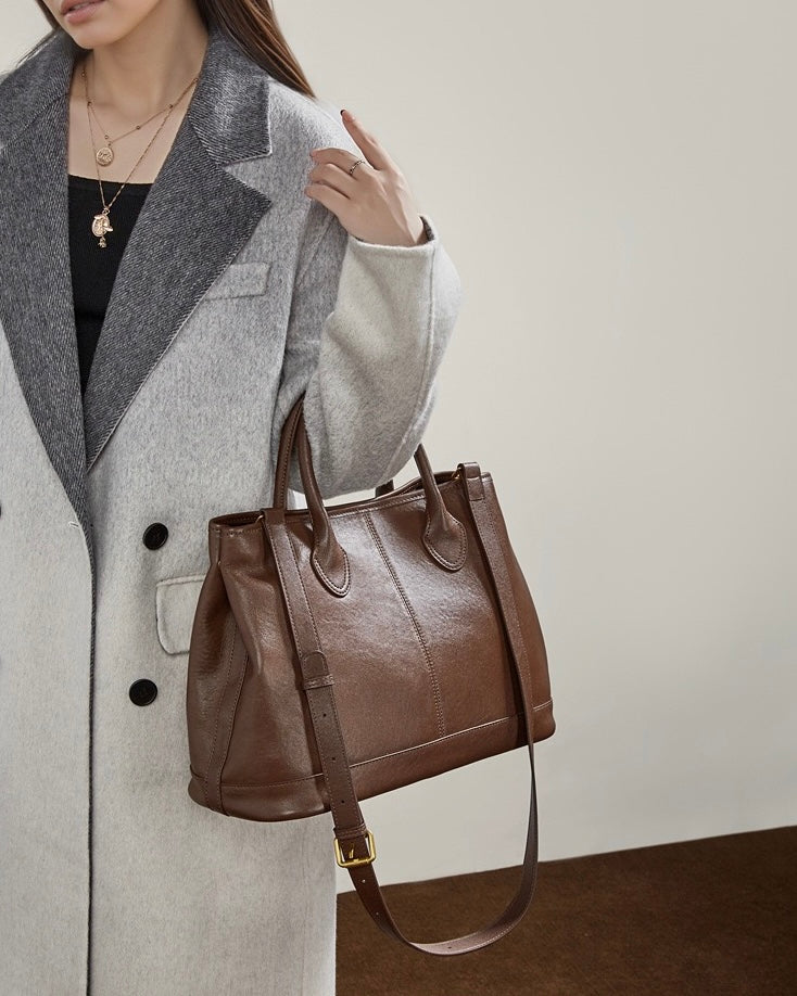 Women's Full-Grain Cowhide Structured Work Satchel