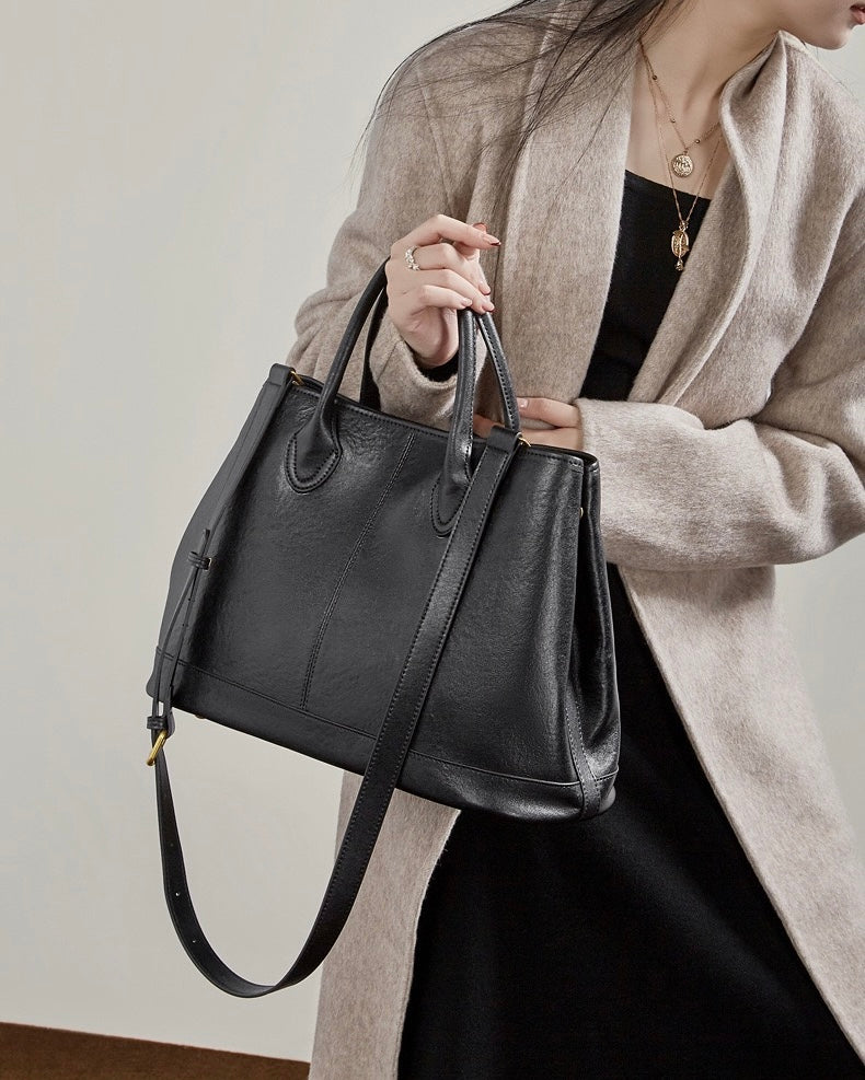 Women's Full-Grain Cowhide Structured Work Satchel