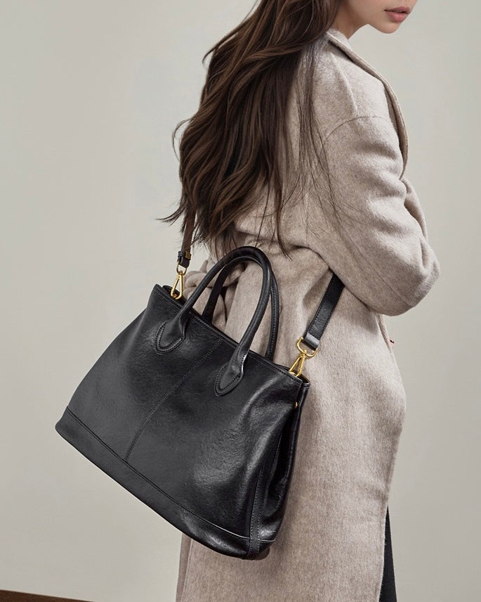 Women's Full-Grain Cowhide Structured Work Satchel