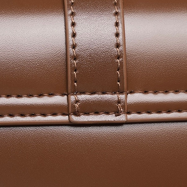 Women's Genuine Leather Vintage Baguette Crossbody Shoulder Bag with Flap Design