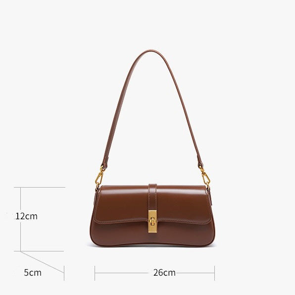 Women's Genuine Leather Vintage Baguette Crossbody Shoulder Bag with Flap Design
