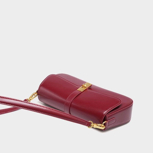 Women's Genuine Leather Vintage Baguette Crossbody Shoulder Bag with Flap Design